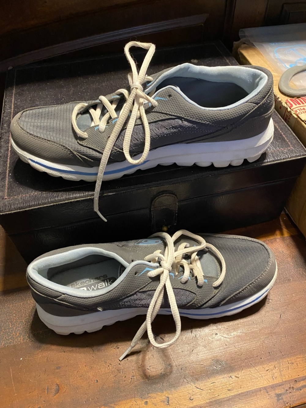 PRICE DROP Skechers GO Walk Women’s Gray Mesh Sneakers w/Light Blue Accents. 8.5